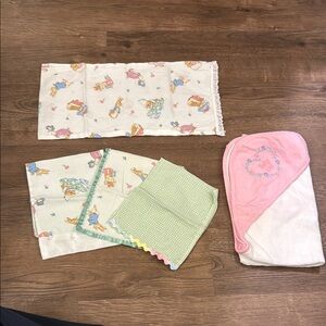 Lot of baby burp cloths, pillowcase and towel